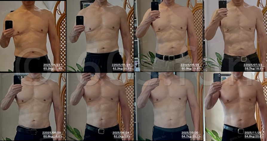 70代からの肉体改造6ヶ月間の経過写真